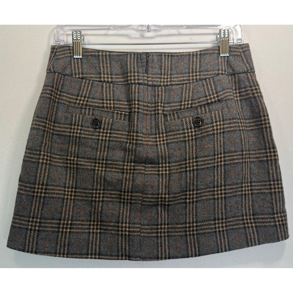 Gap Plaid Wool Mini Skirt Gray Tartan Button Front Preppy Y2K Grungecore Sz 0P - Picture 3 of 10